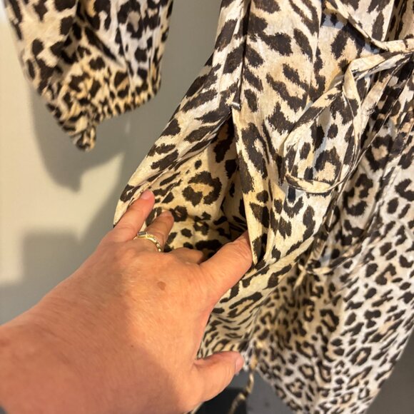 J. Crew Leopard Animal Print Ruffle Neck Smocked Puff Sleeve Dress - Picture 10 of 15